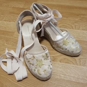 Montego Bay cream wedge espadrilles with gold embroidery and sequins size 7.5